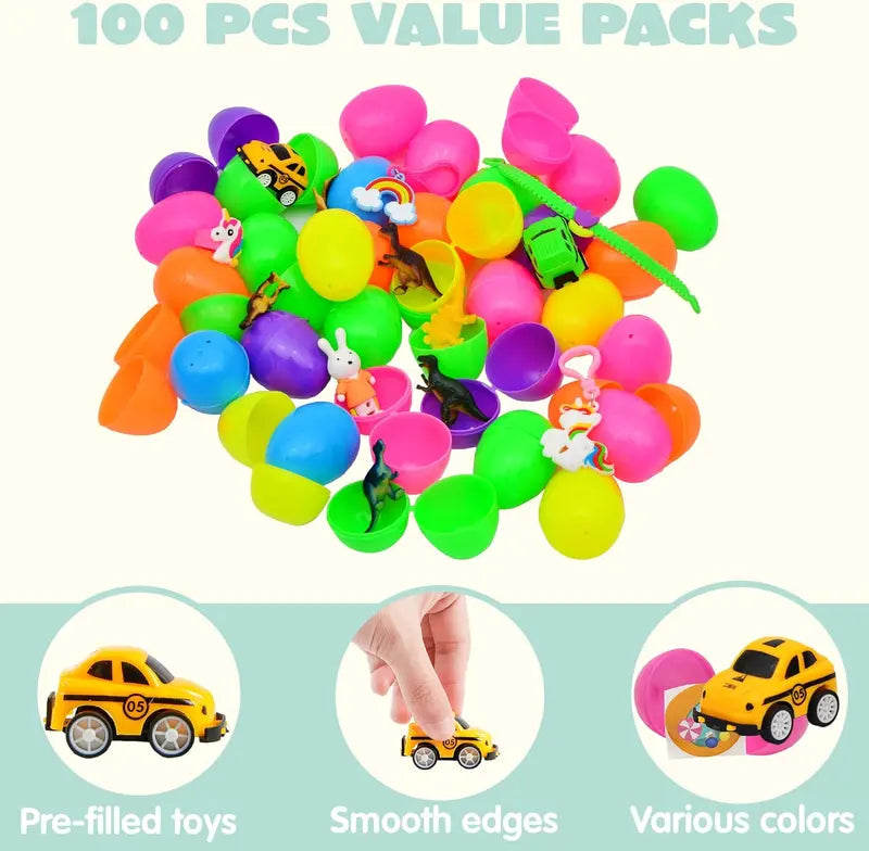 BARKOMA® Prefilled Easter Eggs Toys and Stickers for Easter Egg Hunt, Filled with Toys Party Favors for Kids Boys Girls Easter Eggs Hunt, Basket Stuffers Fillers, Classroom Prize Supplies Kids Outdoor Play