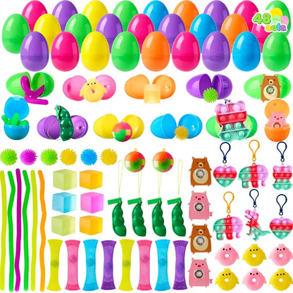 BARKOMA® Prefilled Easter Eggs Toys and Stickers for Easter Egg Hunt, Filled with Toys Party Favors for Kids Boys Girls Easter Eggs Hunt, Basket Stuffers Fillers, Classroom Prize Supplies Kids Outdoor Play