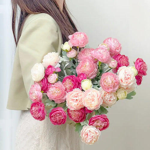 BARKOMA® Peony Bouquet — 20 Stems (≈60 Heads), 50 cm, Bendable Stems for Wedding & Home Décor (Vase Not Included)