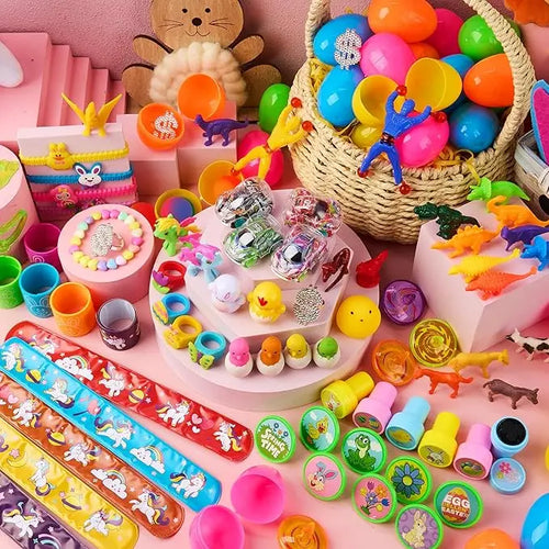 BARKOMA® Prefilled Easter Eggs Toys and Stickers for Easter Egg Hunt, Filled with Toys Party Favors for Kids Boys Girls Easter Eggs Hunt, Basket Stuffers Fillers, Classroom Prize Supplies Kids Outdoor Play