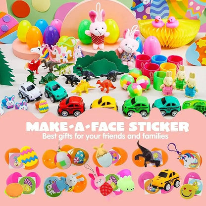 BARKOMA® Prefilled Easter Eggs Toys and Stickers for Easter Egg Hunt, Filled with Toys Party Favors for Kids Boys Girls Easter Eggs Hunt, Basket Stuffers Fillers, Classroom Prize Supplies Kids Outdoor Play